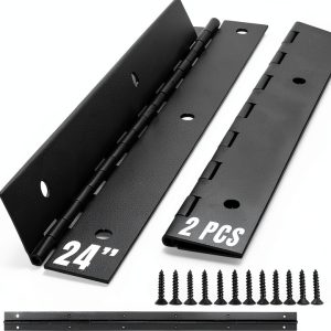24 Inch Black Heavy Duty Piano Hinge Continuous Stainless Steel 304 (2-Pack), Surface Mount Cabinet Hinges Matte Black 24"x2" for Server Rack, Display Case & Workshop Bench-0