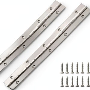 2Pcs Piano Hinge, 12 Inch Stainless Steel Hinges with Holes and 24 Pieces Stainless Steel Screws, Piano Heavy Duty Hinges, Suitable for Cabinets, DIY Storage Boxes, and Marine Scenarios-0
